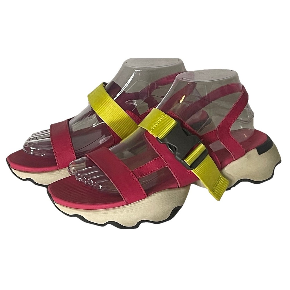 Sorel Kinetic Impact Slingback Sandals Womens 8‎ Pink Yellow Platform Leather